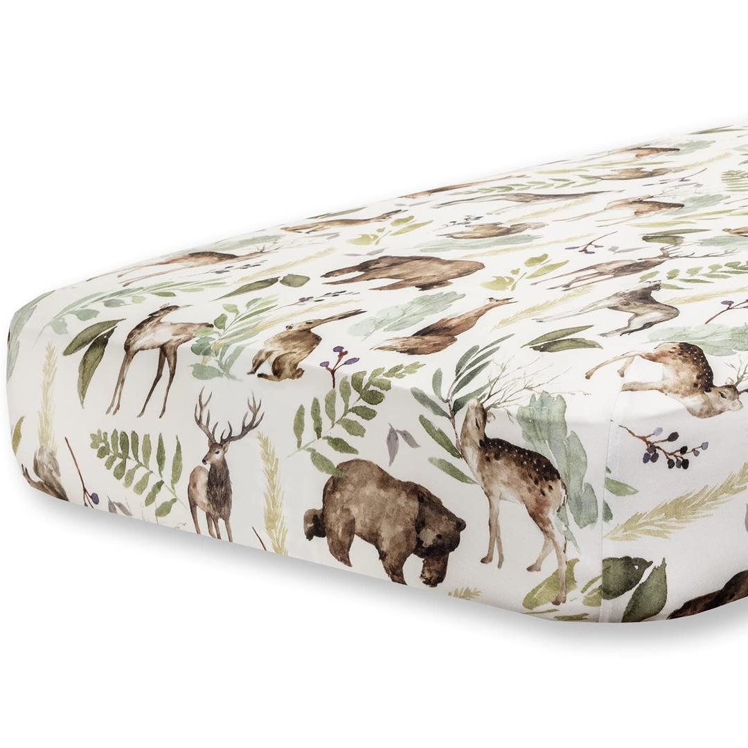 Pobibaby - Premium Single Fitted Baby Boy Crib Sheets for Standard Crib Mattress - Ultra-Soft Cotton Blend, Safe and Snug, and Stylish Woodland Crib Sheet  52"L x 28"W (Wildlife Animal) 