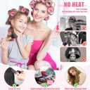 4 Sizes Self-Grip Hair Rollers Set for Long, Short Hair and Bangs - 50 Pcs with Clips (25mm, 36mm, 48mm, 60mm), Pink