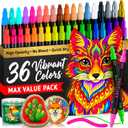 ARTISTRO 36 Acrylic Paint Markers for Rock, Fabric, Wood, Glass, Eggs - Dual-Tip Paint Pens for Coloring Books for Adults, Teens, Kids - Art & Craft Supplies - Gift Idea - Easter Basket Stuffers