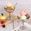 FMOACEN 4 Pcs Stainless Steel Dessert Cup with Spoons 8oz Silver Ice Cream Cups for Sundaes Frozen Yogurt and Fruit Reusable Footed Ice Cream Bowls for Parties Celebrations and Gatherings, 3.9 x 3.9 x 4.3 inches