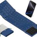 Nillkin Upgraded Foldable Bluetooth Keyboard with Touchpad & Number Pad, Portable Wireless Keyboard for Travel, Pocket-Sized, Full Size Keys, Support 3 Devices for iPad Laptop Tablets Phone, Blue
