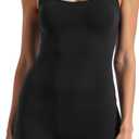Women's Jumpsuit with Tummy Control,Square Neck Sleeveless Romper Short Body Suits for Workout Athletic Yoga,Black (Black, S)