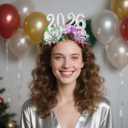 2 x Pvoiue 2026 Happy New Years Eve Party Headband - Christmas Headband - Festive Party Dress-Up Hairband, Star and Tinsel Embellishments - New Year's Eve Celebration Accessory 1Pcs Silver