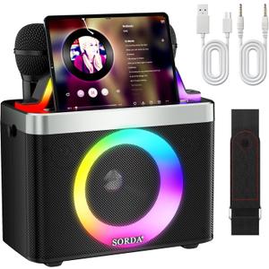 Portable Bluetooth Karaoke Machine for Adults & Kids - 2 Wireless Microphones, Shoulder Strap, Fun Voice Change, Support USB/AUX, for Outdoor Events Party Gifts