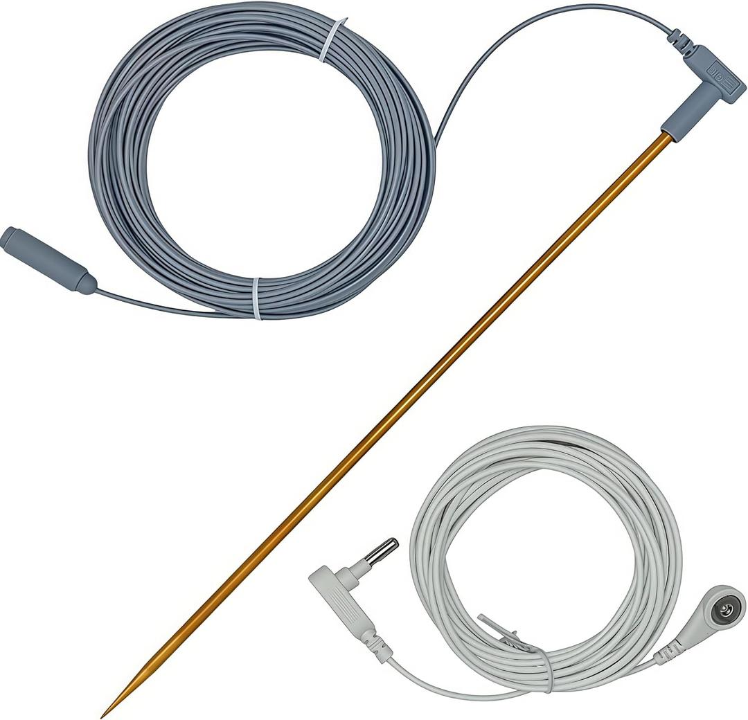 Copper Grounding Rod Kit with 40ft female cord and 15ft extended cord, connect yoga grouding mat, grounding sheet, blankets and Anti-static workbench to the earth, Portable Earth Connection kit