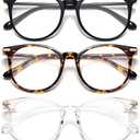 Gaoye 3 Pack Blue Light Blocking Glasses, Retro Round Eyewear Frame Anti Eyestrain Computer Glasses for Women Men - GY1688 (Black+Tea Leopard+Transparent)