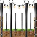 4 Pack String Light Poles for Outside, 10ft Heavy-Duty Metal Light Poles for Outdoor String Lights with Fork, Adjustable Lighting Stand for Patio Decor Backyard Pergola Garden Deck Porch Decorations