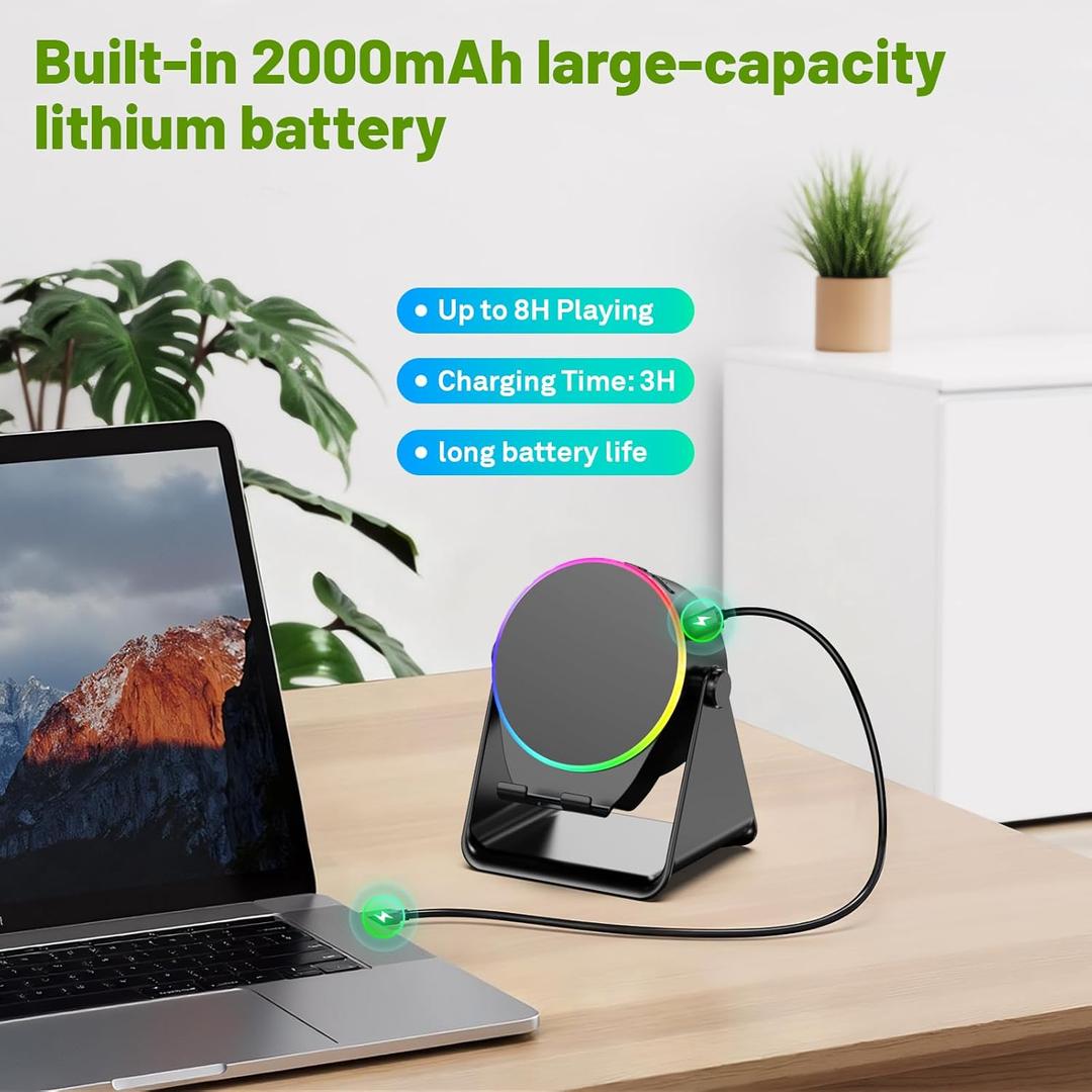 Wireless Induction Speaker, Phone Stand with Bluetooth Speaker Amplifier, Stereo Sound, RGB Ambient Light, 360° Adjustable Phone Holder Compatible with iPhone/iPad/Android/Samsung Galaxy-Black