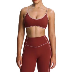 Aoxjox Women's Color Block Workout Sports Bras Fitness Lexi Lined Strappy Bra Athletic Yoga Crop Tank (Burgundy/ Woodrose, Small)