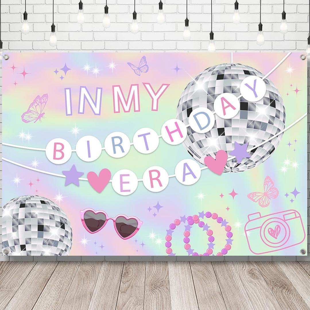 Iridescent in My Birthday Era Banner, Music Birthday Decorations Music Superstar Banner for Outside Indoor,Its A Girl Backdrop for Girls Decorations 59" X 39"