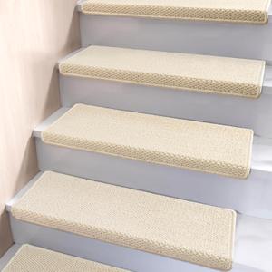 Brakki Bullnose Carpet Stair Treads, Stair Treads for Wooden Steps, 7pcs | Non Slip and Washable, Stair Rug for Indoor Runner and Pets, Soft Edging Staircase Protectors, L29.5" x W9.5", Cream White