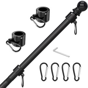 Upgraded 5 FT Tangle Free Flag Pole - Thickened Stainless Steel, for Residential, House, RV, Truck, Boat, Yard (1 Pack, Black, Without Bracket and Flag)