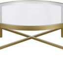 Henn&Hart 36" Wide Round Coffee Table with Glass Top in Brass, Modern coffee tables for living room, studio apartment essentials