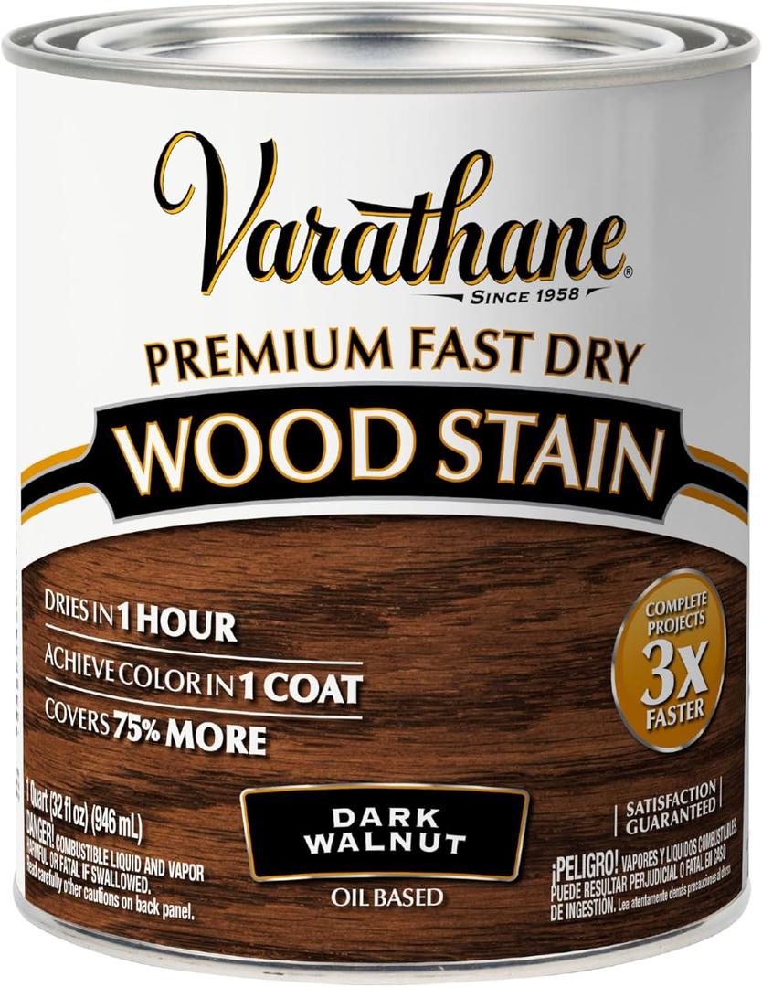 Varathane Premium Fast Dry Wood Stain | 1 Hour Dry Time | 1 Coat Color | Interior Wood Stain | Furniture, Cabinets, Doors, Trim | Quart | Dark Walnut