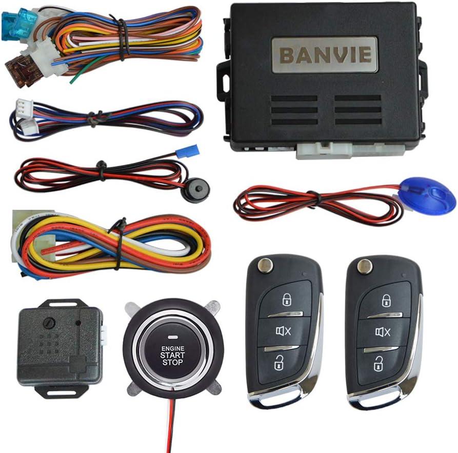 BANVIE  Car Keyless Entry Security Alarm System +  Remote Engine Starter +  Push to Start Stop Iginition Button (1.without siren)