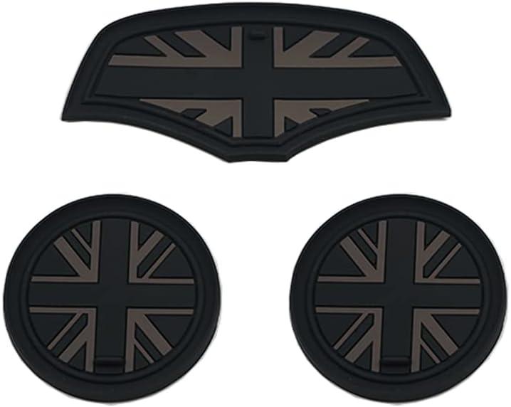 Mini F55 F56 Car Cup Coaster, Set of 3 Anti-Slip Coaster Storage Box Silicone Shockproof Mat for Mini Cooper Hatchback F55 F56 Cup Holder Car Accessories (Black Flag)