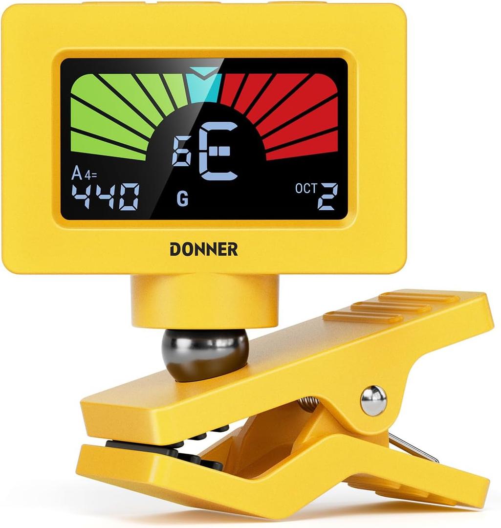 Donner Guitar Tuner Clip On Magnetic Guitar Tuner with Color LCD Display for Acoustic/Electric Guitar Ukulele Bass Violin Banjo Tuning DT-10 -Yellow (Yellow)