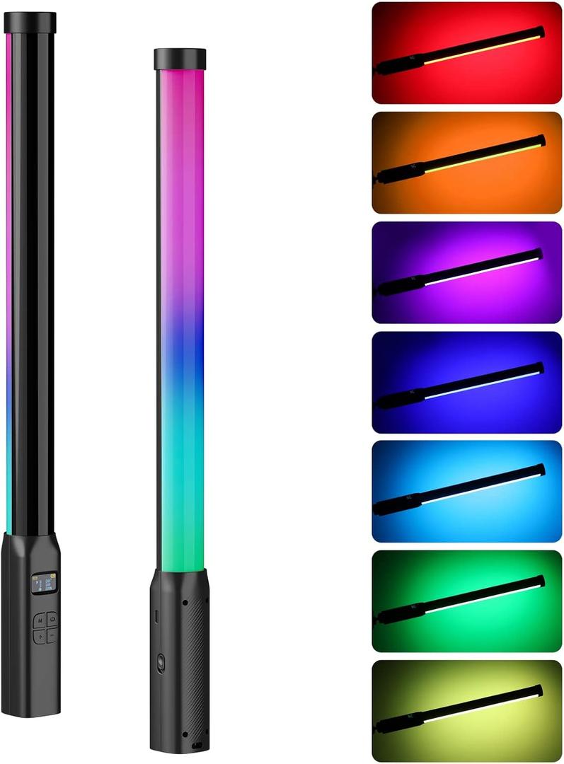 ULANZI VL119 Handheld Light Wand, 360 RGB LED Video Light Stick for Photography, 3300mAh Rechargeable Tube Light for Video Shooting, 2500-9000K Dimmable Camera Light with LCD