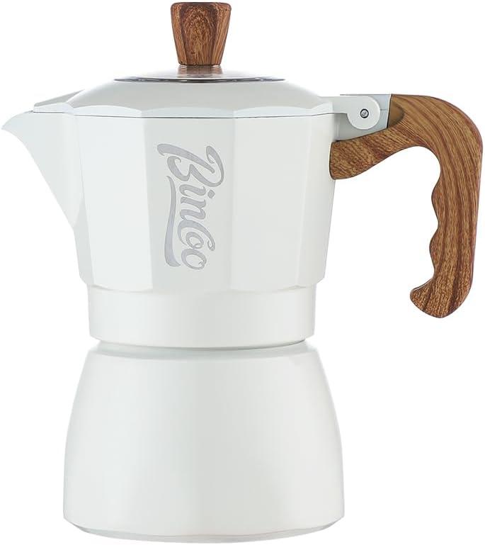 Upgraded Moka Pot with Double Valves - 2X Richer Crema, Stronger Pressure Than Single Valve - Stovetop Espresso Maker for Rich Italian Coffee, 2 Espresso Cup (White)