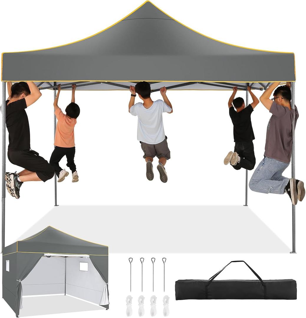 COBIZI 10x10 Heavy Duty Pop Up Canopy Tent for Event Commercial Instant Canopy with 4 Sidewalls, Outdoor Canopy Waterproof Portable Vendor Tent for Parties, Backyard, Camping, UV 50+, Light Gray