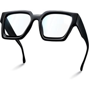 livho Oversized Eyewear Frame for Woman and Men - Rectangle Fashion Glasses for Computer, Chic Preppy Frame (All Black)