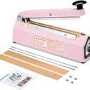 METRONIC Impulse Sealer 8 inch, Manual Heat Sealer Machine for Plastic Bags, Shrink Wrap Bag Sealers Heavy Duty Sealing Machine with Repair Kit (Pink)