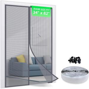 TheFitLife Fiberglass Magnetic Screen Door - Heavy Duty Mesh with Full Frame Hook and Loop Powerful Magnets That Closure Automatically, Door Screen Mesh Net (36x83 Inch)