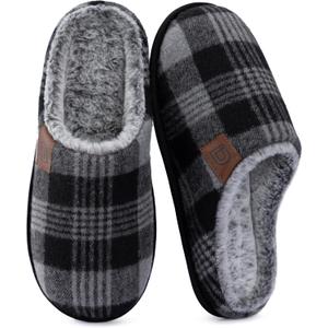 ULTRAIDEAS Men's Fuzzy Scuff Slippers Comfy Winter Warm Indoor House Shoes Fur Lined (11-12, Grey/Black)