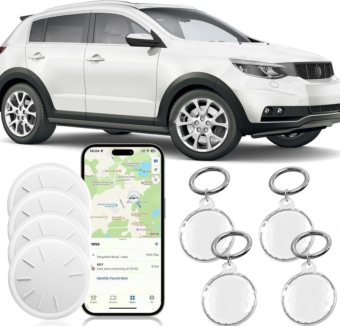 Mini GPS Tracker for Vehicles No Monthly Fee,GPS Car Tracker,Hidden Car Tracker with Case,Real Time Car GPS Tracker Work with Apple Find My(iOS Only) (Waterproof White,4PCS)