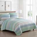 Beatrice Home Fashions Coralinn Striped 3-Piece Quilt Set, Lightweight, All-Seasons, King, Sage Blue