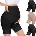 Maternity Underwear Over Bump, Womens High Waist Mid-Thigh Pregnancy Shapewear Seamless Boyshorts Panties for Under Dresses (X-Large, 2pack Black+nude)