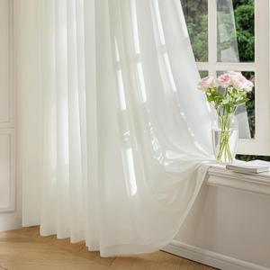 FMFUNCTEX Sheer Non-See-Through Netural Beige Curtains for Bedroom, Faux Silk That Let Light Curtains 63 inches Long Light Filtering Privacy Sheer Window Drapes for Living Room, Rod Pocket 2Panels Set
