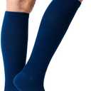 Viasox Compression Socks for Women and Men, Knee High Socks 12-15 mmhg Circulation Support for Flight, Travel (Navy Blue, L/XL)