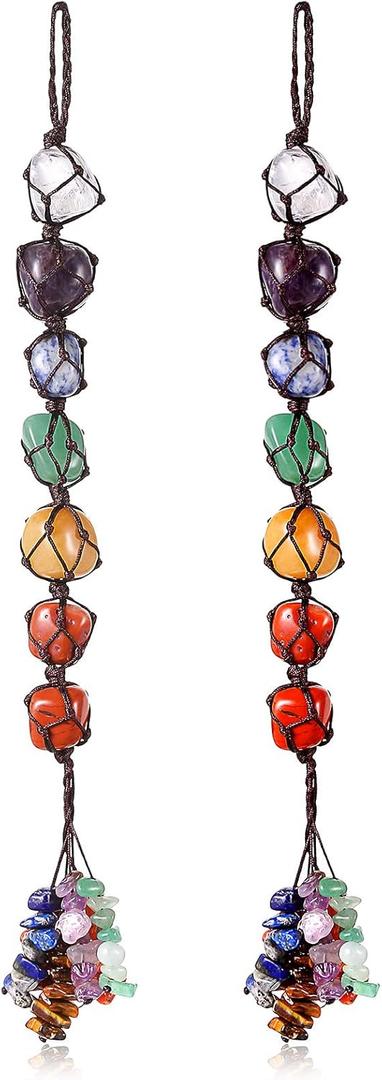 Syhood 7 Chakra Gemstones Crystal Healing Hanging Ornament, Good Luck Indoor Home Wall Decoration, Feng Shui Ornament, Car Window Decoration, Christmas Trees Ornament (2 Pieces)