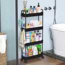 SOLEJAZZ Slim Rolling Storage Cart with Wheels 4 Tier Skinny Bathroom Storage Organizer Narrow Shelf Unit Thin Laundry Room Utility Cart for Bedside Kitchen Office Next to Fridge Small Places, Black