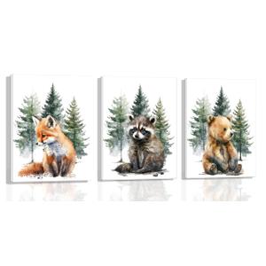 3pcs Framed Forest Watercolor Canvas Wall Art Set