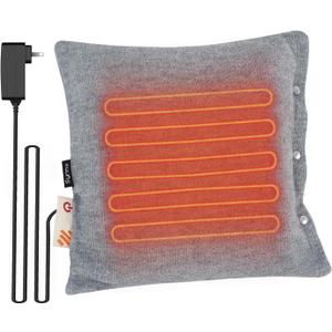 Syrinx Heated Pillow with 3 Temperature Setting-Soft Lumbar Support Cushion, Portable Electric Heating Pillow for Abdomen, Neck, Leg, Relief Fatigue, Easy to Clean,17.7"x17.7",Grey