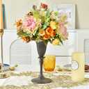 Sungmor Cast Iron Tabletop Flower Vase, Vintage Pretty Tulip Design, 8.6" Tall Decorative Centerpieces Flower Stand, Artificial Flower Arrangements Home Decor for Ceremony Birthday Holiday Event Party (Black Brown)