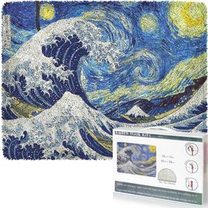 EsLuker.ly Latch Hook Rug Kit DIY Crochet Carpet for Beginners, Sea Wave Patterns Pre-Printed Canvas Yarn Rug Hooking Kits, Creative Craft Home Decor Ideal for Learning Rug Making