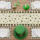 2 x XCHI Watercolor Plaid Green Shamrocks Clovers St. Patrick's Day Table Runner Table Decoration for Party Home Kitchen Dining Holiday Decor 13x48 Inch
