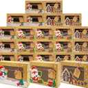 PARSUP 24PCS Christmas Cookie Boxes with PVC Window Kraft Paper Gift Cake Treat Chocolate Cake Boxes with Tags for Holiday Xmas Party Favor Supplies, 3 Styles, 8.7x5.9x2.7inch