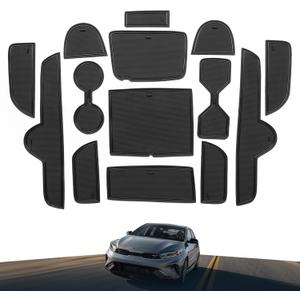 SMABEE Car Anti-Slip Gate Slot Cup Mat for 2022-2024 Kia Forte GT GT-line/ 2021-2024 Kia K3 Cerato Center Console Liner Cup Holders Inserts Mat Door Pocket Liners Accessories (Black) (Electronic Handbrake)