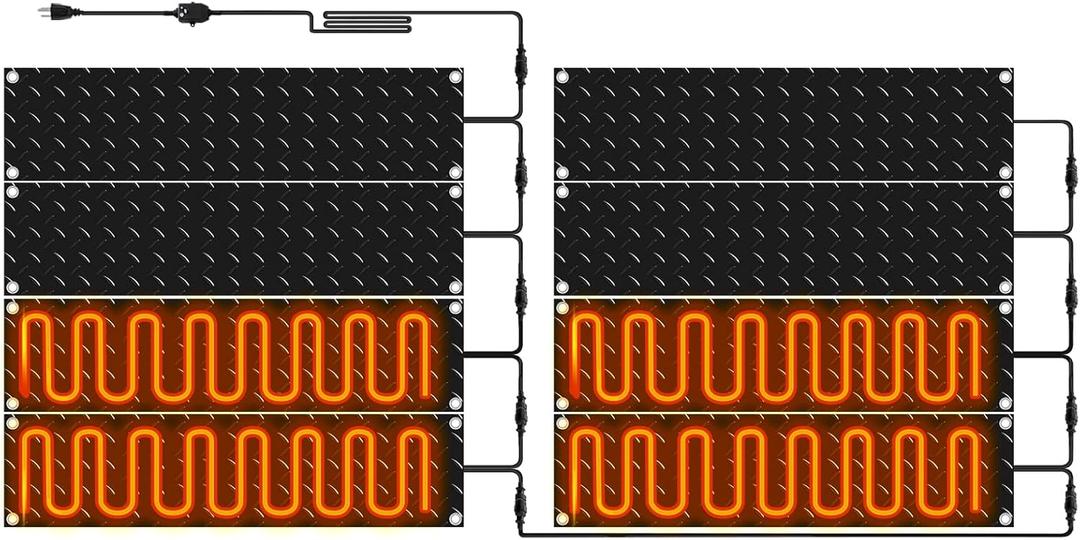 Riakrum 8 Pcs Heated Snow Melting Mats Outdoor, 10 x 30 in Winter Anti-Slip Heated Rubber Mat for Walkways Decks and Sidewalks, Electric Snow and Ice Melting Pads Connection with 9.84 ft Power Cord