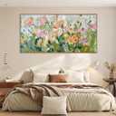 Floral Framed Canvas Wall Art, Nature Wildflower Plant Painting, 40"L x 20"W