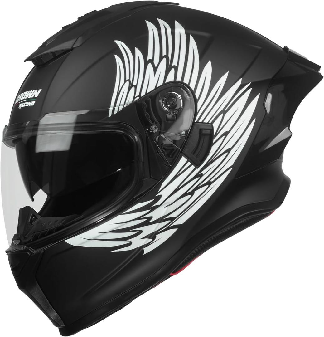 Crown Racing Compact Motorcycle Helmets, Full Face Motorcycle Street Bike Helmet, DOT Approved Model-LW600 Wing, Size-XL 