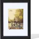 KTKDE 9x12 Wooden Picture Frame,Display Pictures 6x8 with Mat or 9 x 12 Without, Tempered Glass, 9 by 12 Black Frames Wall Gallery Photo Frames Poster Frame best gift