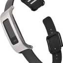 Leather Strap Compatible with vivofit 4 Activity Tracker Bands Replacement Watchband with Metal Case for women (Dark Black)