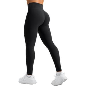 YEOREO Leggings for Women Hidden Scrunch High Waisted Yoga Pants V Cross Tummy Control Craze Compression Workout (Small, Black)