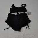 Hanna Nikole Women Plus Size Two Piece Swimsuit Sets Twist Front Bikini Bathing Suit with Drawstring Ruched Bottom (Black) Size 6