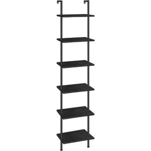 HOOBRO DIY Ladder Shelf, 6-Tier Wooden Wall Mounted Bookshelf, Narrow Bookcase, Display Shelf, Storage Rack, Plant Stand, for Living Room, Bedroom, Study, Balcony, Black BB651CJ01 (15.4"L x 9.4"W x 79"H)